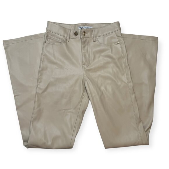 Zara Pants - Zara Women's Beige Faux Leather Bootcut Pants- Size 00
